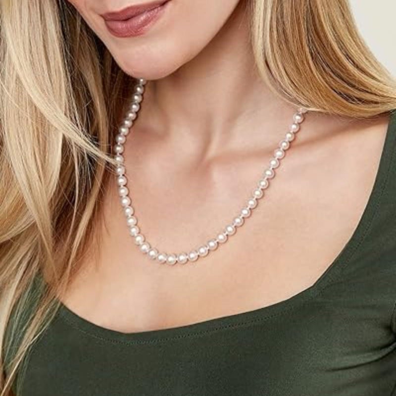 The Pearl Source 14K Gold 7-8mm AAA Quality Round White Freshwater Cultured Pearl Necklace for Women in 20" Matinee Length - Image 2