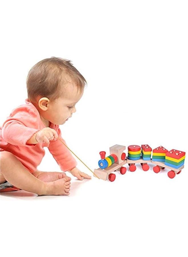 Stacking Train, Shape Sorter Wooden Toys(23 pcs), Sorting & Stacking Toys for Toddler 3, Montessori Toys for 3 Year Old Boy Girl Gifts, Kids Wooden Train Toy  - Image 4
