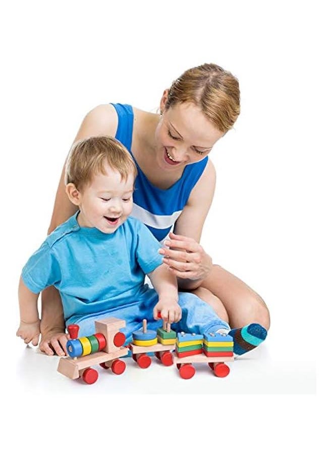 Stacking Train, Shape Sorter Wooden Toys(23 pcs), Sorting & Stacking Toys for Toddler 3, Montessori Toys for 3 Year Old Boy Girl Gifts, Kids Wooden Train Toy  - Image 5
