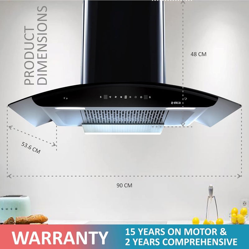 Elica Elica 90cm 1600 m3hr Filterless Autoclean Kitchen Chimney with 15 Years Warranty WD TFL HAC 90 MS NERO Black Touch Motion Sensor Control Free Installation Kit  - Image 4