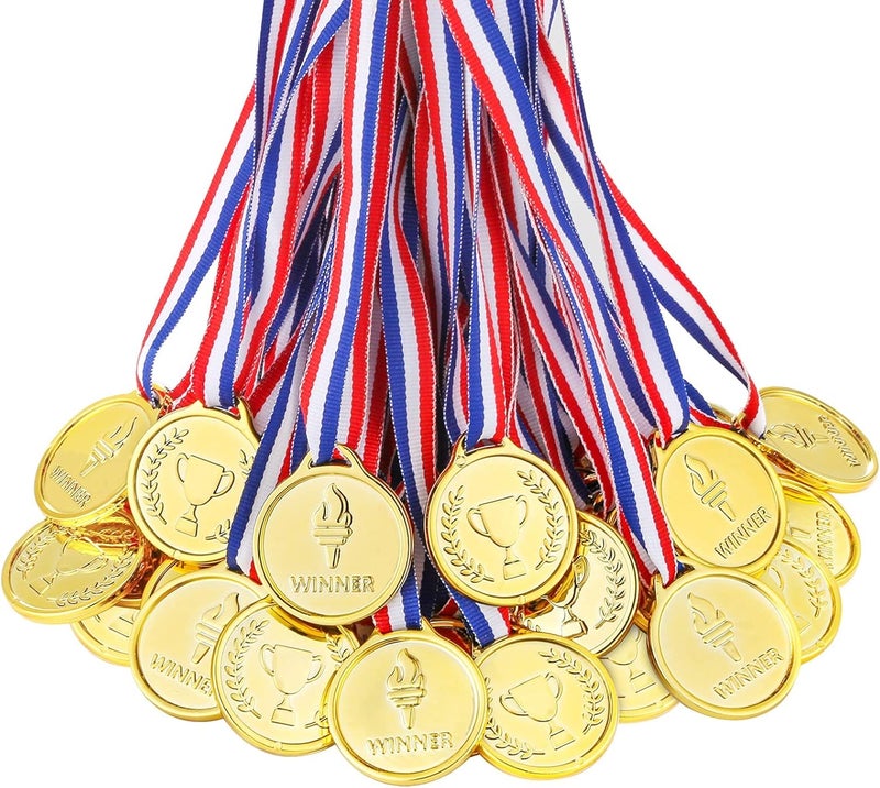 Caydo Gold Medals for Kids, Plastic Medals for Awards Winner Award Medals for Children's Game Prizes, School Sports Games, Competitions, Family Gatherings(24PCS/100PCS) - Image 1