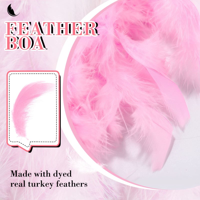 Juinte 6 Pcs Wedding Feather Boa 2.19 yd Turkey Chandelle Feather Boas Bulk Outfit Party Decors for Women Men Costumes(Pink, White, Rose Red) - Image 3