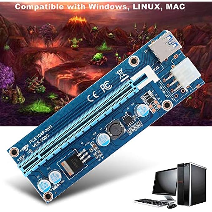 rayihni MINI PCI E TO PCI EXPRESS16X EXTENDER RISER ADAPTER WITH SATA POWER CABLE FOR GRAPHICS CARDS MINING, 4 SOLID STATE CAPACITORS 6-PIN INTERFACE COMPATIBLE WITH ALL WIN - Image 2