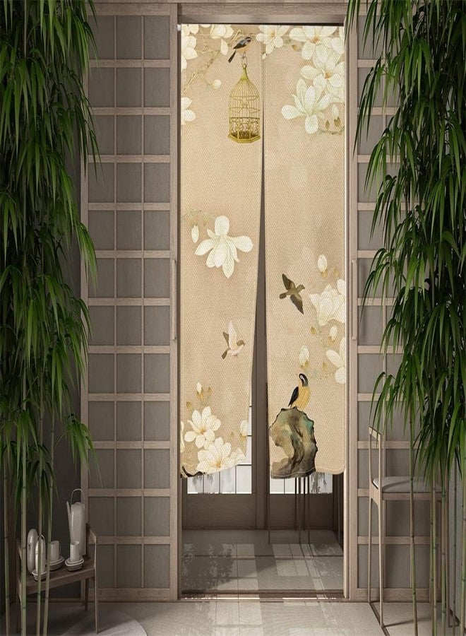 Leowefowa Long Type Japanese Doorway Curtain Noren Japanese Style Window Treatment Hanging Door Tapestry Panel for Ukiyoe Room Divider Home Decors 33.5" Width x 70.9" Long (White Flowers, Birdcage) - Image 4