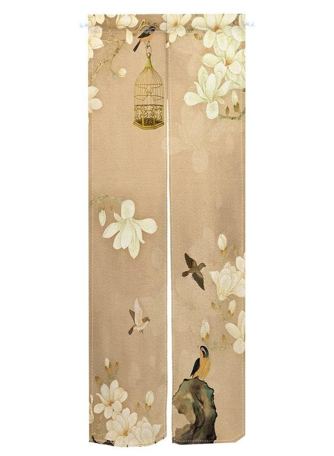 Leowefowa Long Type Japanese Doorway Curtain Noren Japanese Style Window Treatment Hanging Door Tapestry Panel for Ukiyoe Room Divider Home Decors 33.5" Width x 70.9" Long (White Flowers, Birdcage) - Image 3