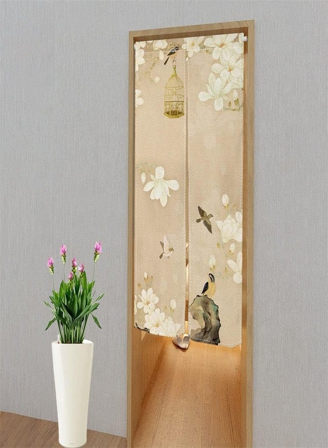 Leowefowa Long Type Japanese Doorway Curtain Noren Japanese Style Window Treatment Hanging Door Tapestry Panel for Ukiyoe Room Divider Home Decors 33.5" Width x 70.9" Long (White Flowers, Birdcage) - Image 5