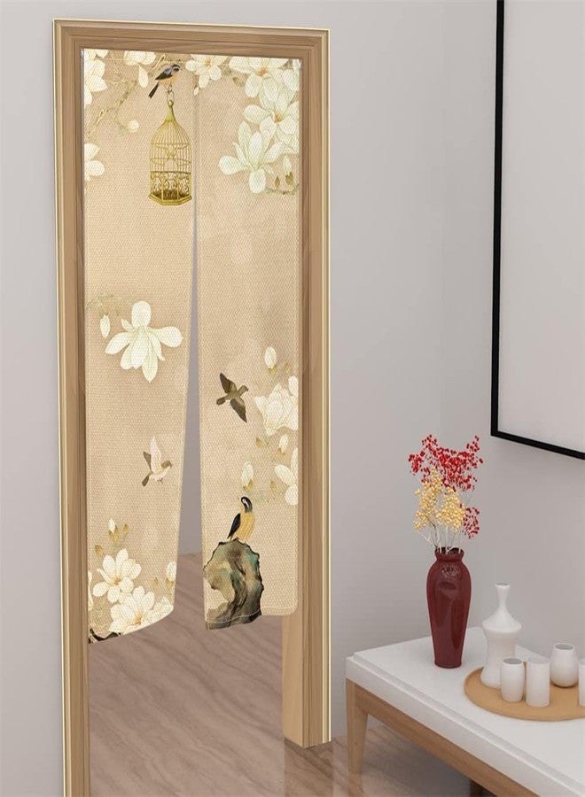 Leowefowa Long Type Japanese Doorway Curtain Noren Japanese Style Window Treatment Hanging Door Tapestry Panel for Ukiyoe Room Divider Home Decors 33.5" Width x 70.9" Long (White Flowers, Birdcage) - Image 2