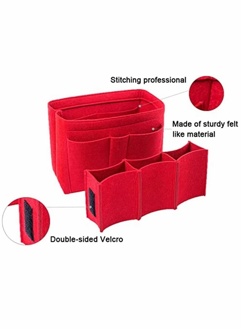 Purse Organizer Insert, Women Felt Bag Organizer Insert, Multi-Pocket Bag in Bag for Womens Handbag Travel Tote Hobo Bag Storage Purse Liner Divider for Any Brand Tote, Red, M Size  - Image 3