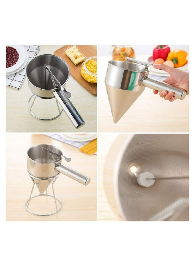 1200 ML Oil Bucket with Holder Stainless Steel Funnel Dispenser Cupcake Pancake Batter Octopus Ball Kitchen Baking Tool - Image 3