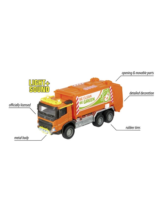 Majorette Volvo FMX Garbage Truck, 19 cm Officially Licensed Volvo Refuse Truck, Grand Series Diecast Toy with Metal Cab, Freewheel, Opening Top & Rear Door, Movable Container and Waste Bin, Ages 3+ - Image 4