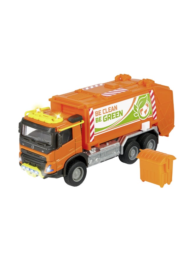 Majorette Volvo FMX Garbage Truck, 19 cm Officially Licensed Volvo Refuse Truck, Grand Series Diecast Toy with Metal Cab, Freewheel, Opening Top & Rear Door, Movable Container and Waste Bin, Ages 3+ - Image 2