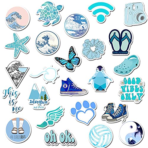 Wooowyet Girl's Blue Aesthetic Stickers - Waterproof Cute Stickers 50 PCS for Water Bottle, Laptop, Phone - Teens & Kids - Image 2