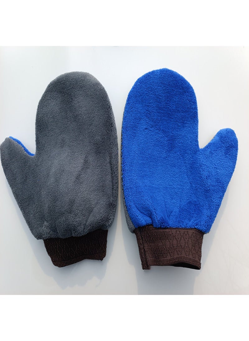 Beauenty Coral Fleece Thumb Gloves Car Wash Mitt Gray and blue