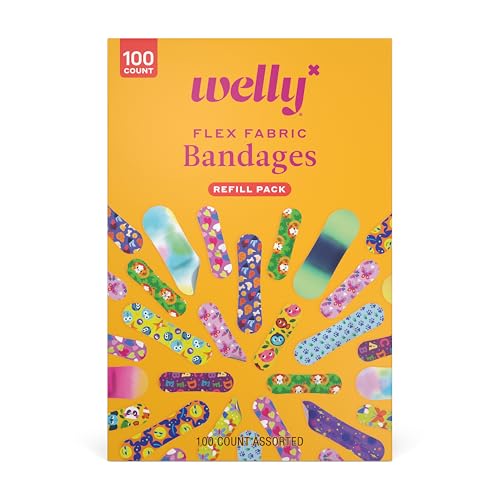 Welly Bravery Badge Value Pack Adhesive Flexible Fabric Bandages Assorted Shapes and Patterns for Minor Cuts Scrapes and Wounds 100 Count