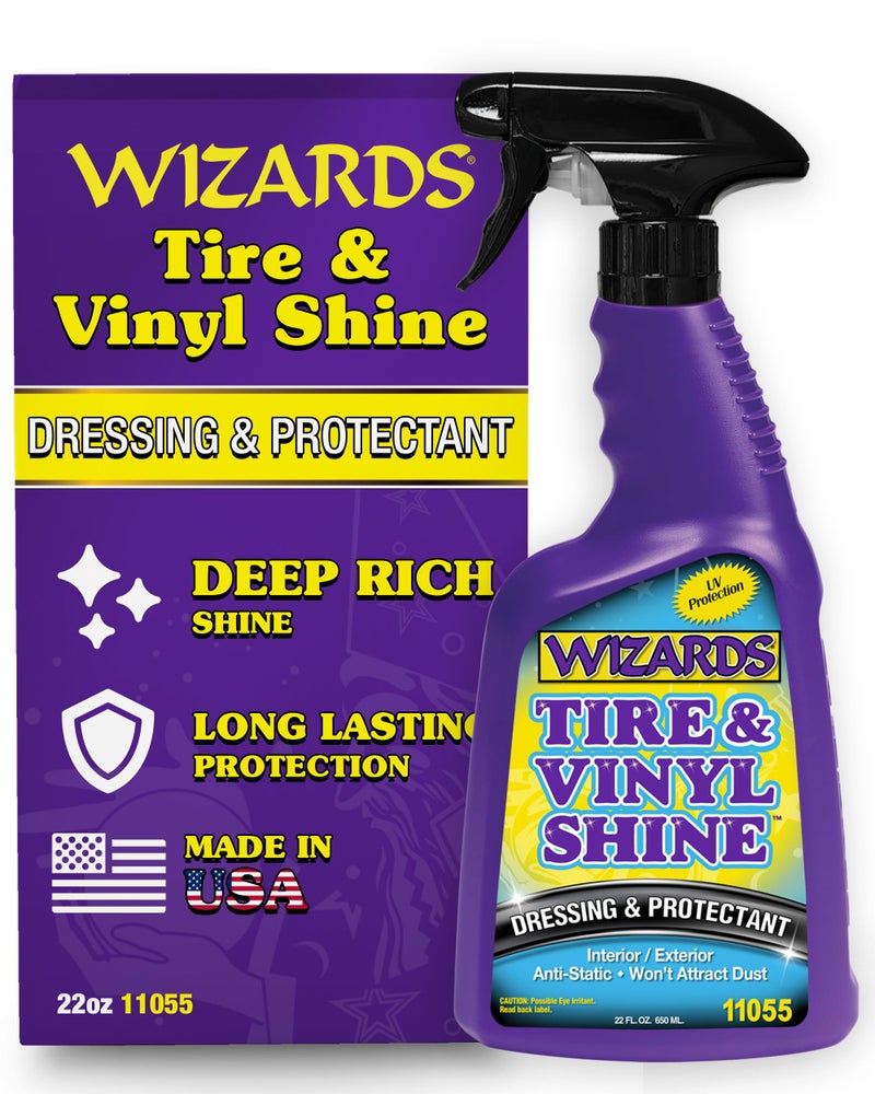 Wizards Tire and Wheel Vinyl Shine - Professional Detailing Spray - Dresses & Protects Tires, Trim, and Wheels - UV Protectant for Rubber, Vinyl, and Matte Surfaces - Automotive Care Spray - 22 oz - Image 1