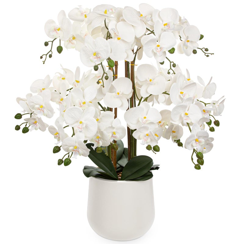 Briful Extra Large White Orchid Artificial Flowers in Cream Resin Pot 295in Lifelike Silk Orchid Arrangement Faux Phalaenopsis Plant for Elegant Home Office Table Centerpiece Dcor - Image 2