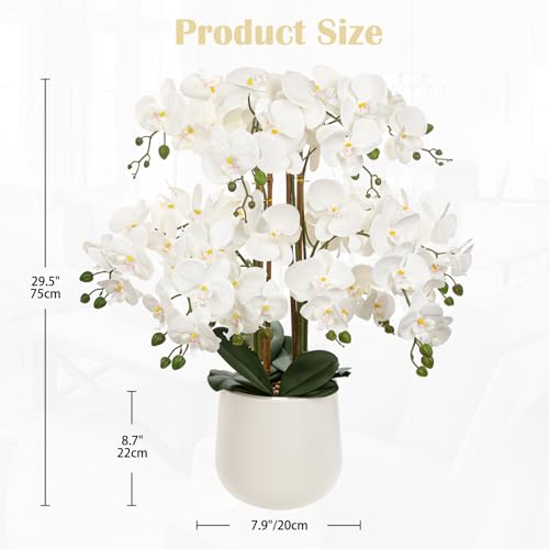 Briful Extra Large White Orchid Artificial Flowers in Cream Resin Pot 295in Lifelike Silk Orchid Arrangement Faux Phalaenopsis Plant for Elegant Home Office Table Centerpiece Dcor - Image 3