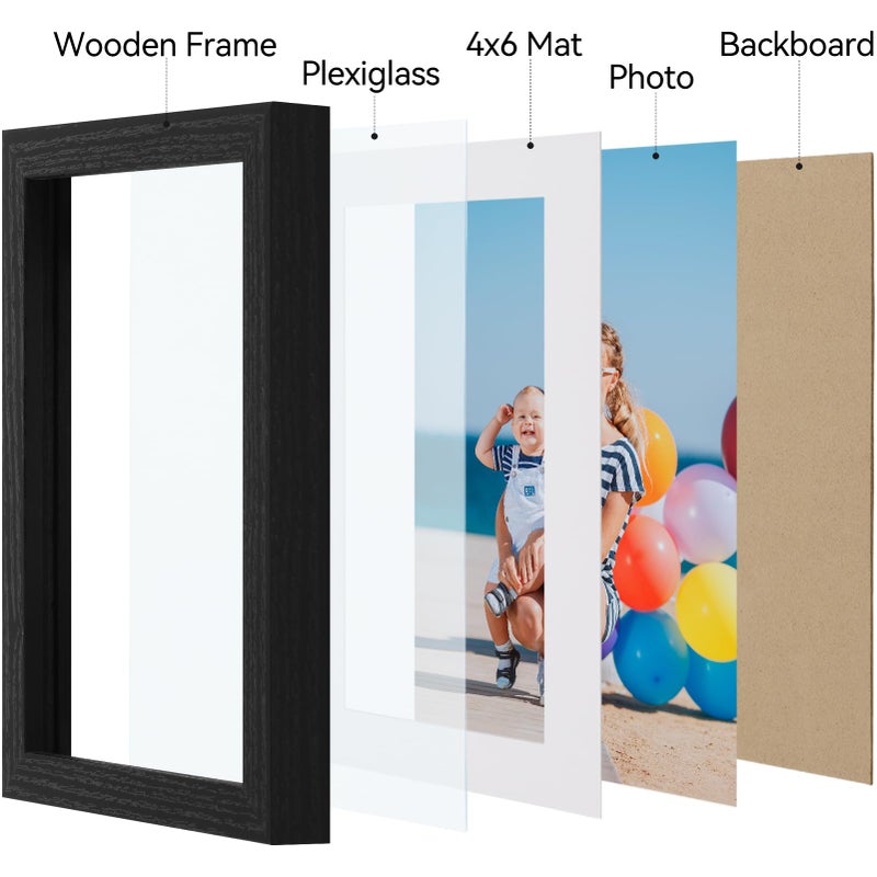 Vittanly 5x7 Picture Frame Set of 3, Display Pictures 4x6 with Mat or 5x7 without Mat for Wall Mounting or Tabletop, Picture Frames for Wall Decor, Engineered Wood, Black - Image 5