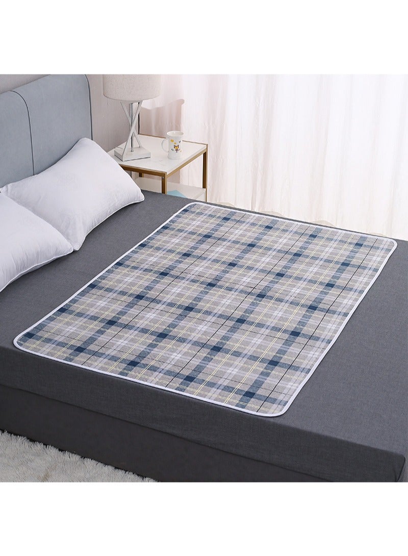 Aikanbo Incontinence Pads For Men And Women，Incontinence Mattresses，Washable And Reusable Anti-Bedwetting Waterproof Mattress Protectors，Adult Incontinence Non-Slip Mattresses (Blue Plaid，100*150cm) - Image 1