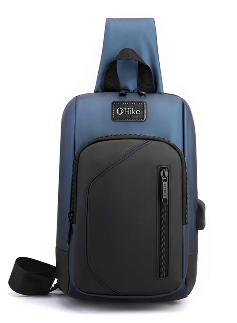 Hike Crossbody Sling Bag Synthetic Water Resistant Unisex Small Shoulder Bag with Built in USB Port for Business Travel Outdoor Shopping, HK2032-BLUE - Image 1