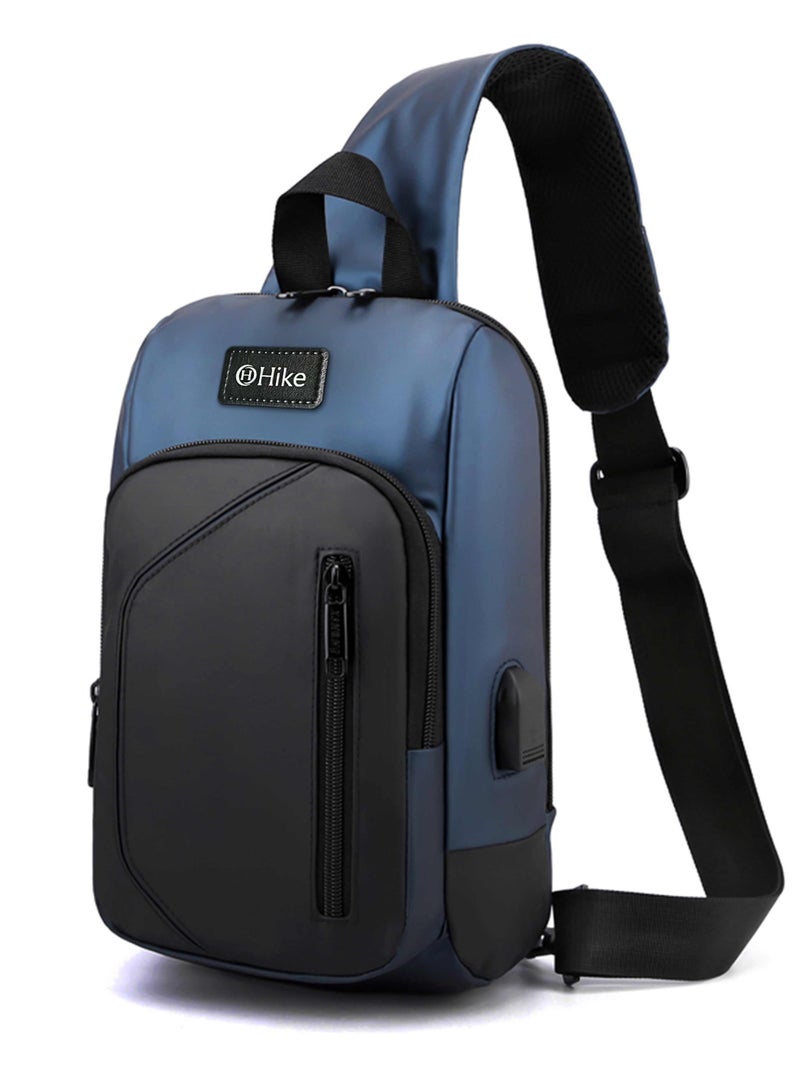 Hike Crossbody Sling Bag Synthetic Water Resistant Unisex Small Shoulder Bag with Built in USB Port for Business Travel Outdoor Shopping, HK2032-BLUE - Image 2