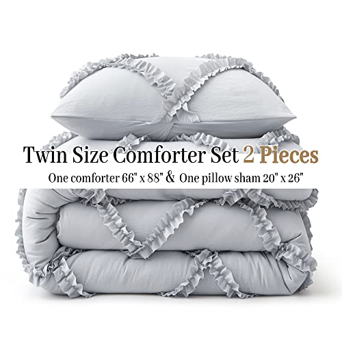 Bonlino Twin Comforter Set Soft Bedding - 2 Pcs Tufted Decor Fluffy Comforter Boho Bed in a Bag with Cute Lightweight Pillowcase for Dorm Farmhouse Bedroom Luxury Gift(Light Grey) - Image 4