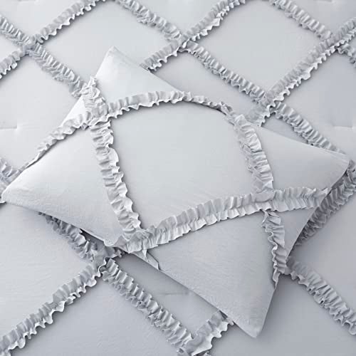 Bonlino Twin Comforter Set Soft Bedding - 2 Pcs Tufted Decor Fluffy Comforter Boho Bed in a Bag with Cute Lightweight Pillowcase for Dorm Farmhouse Bedroom Luxury Gift(Light Grey) - Image 5
