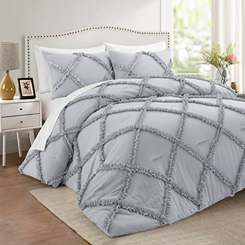 Bonlino Twin Comforter Set Soft Bedding - 2 Pcs Tufted Decor Fluffy Comforter Boho Bed in a Bag with Cute Lightweight Pillowcase for Dorm Farmhouse Bedroom Luxury Gift(Light Grey) - Image 3
