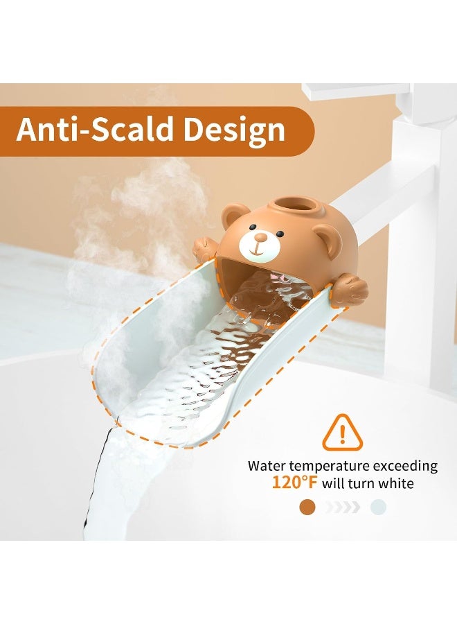 SKYROKU موسع صنبور سكاي روكو للأطفال، موسعات الحوض مع حساس درجة الحرارة لغسل اليدين للأطفال، مناسب لحوض الحمام، المطبخ، حوض الاستحمام (بني) - Image 2