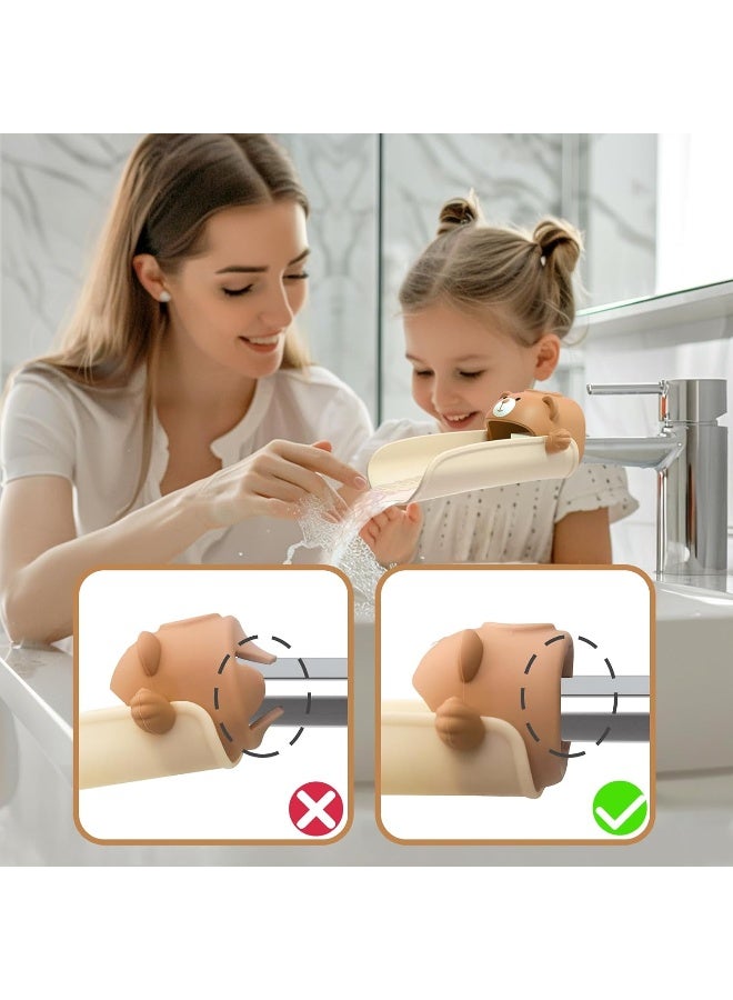 SKYROKU موسع صنبور سكاي روكو للأطفال، موسعات الحوض مع حساس درجة الحرارة لغسل اليدين للأطفال، مناسب لحوض الحمام، المطبخ، حوض الاستحمام (بني) - Image 3