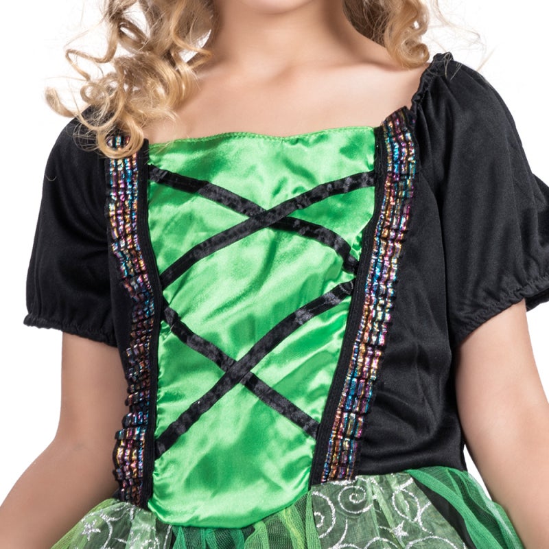 Girls Witch Costume: S Size Polyester Dress - Sparkly Green Veil Black Skirt Witch Hat for Halloween Cosplay Themed Party Role Play - Image 5