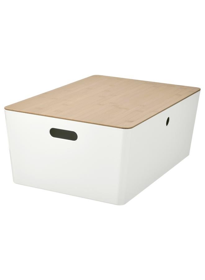 Zaboon Box with lid, white/bamboo, 37x54x21 cm - Image 1