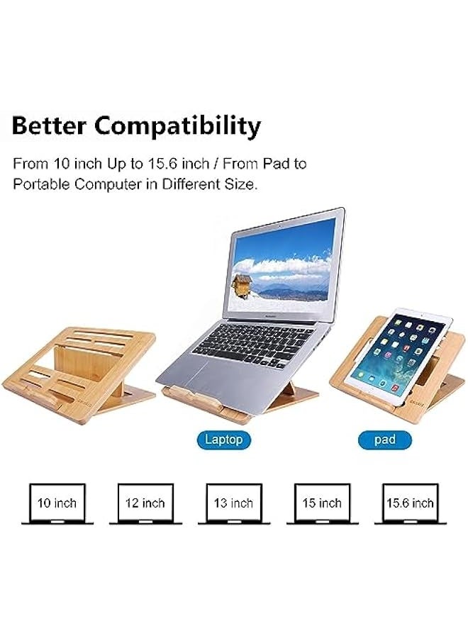 Bamboo Fodable Laptop Notebook Riser Stand Desktop Adjustable with 4 Angles Notebook Mount Holder, Folding Laptop Cooler Stand for Macbook,Tablet,Kindle  - Image 2