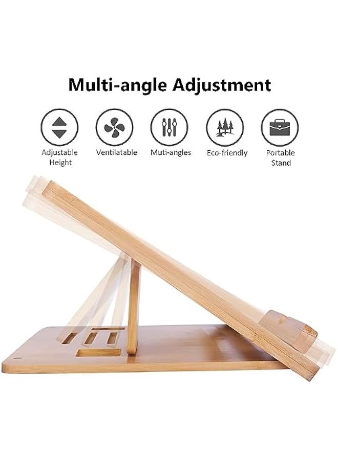 Bamboo Fodable Laptop Notebook Riser Stand Desktop Adjustable with 4 Angles Notebook Mount Holder, Folding Laptop Cooler Stand for Macbook,Tablet,Kindle  - Image 4