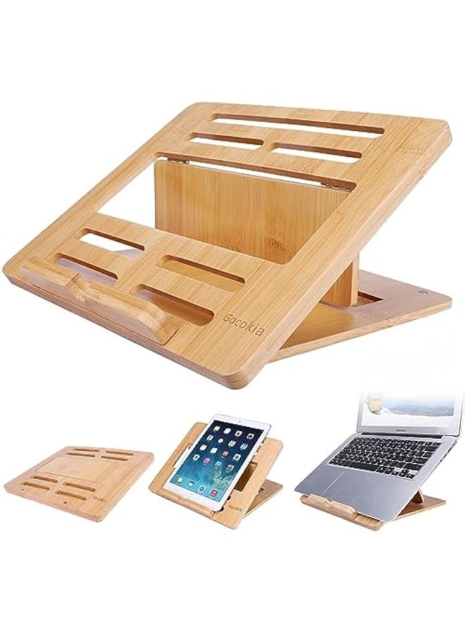 Bamboo Fodable Laptop Notebook Riser Stand Desktop Adjustable with 4 Angles Notebook Mount Holder, Folding Laptop Cooler Stand for Macbook,Tablet,Kindle  - Image 1