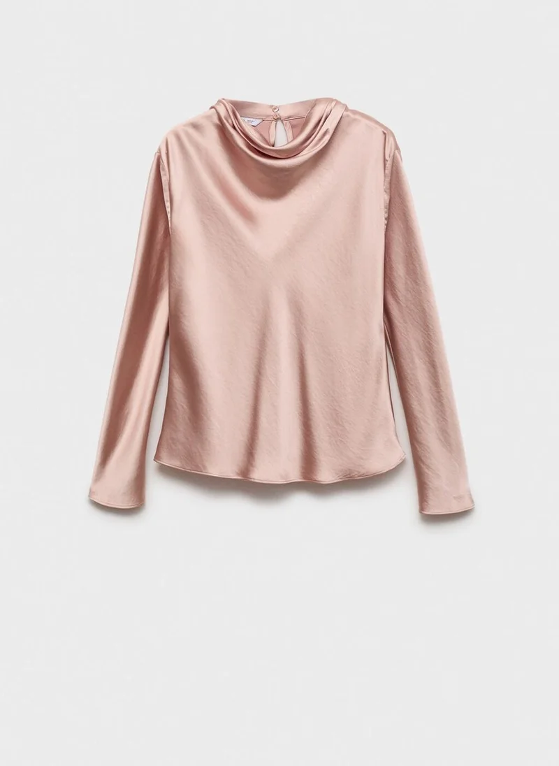 مانجو بلوزة ساتان بياقة ملتفة