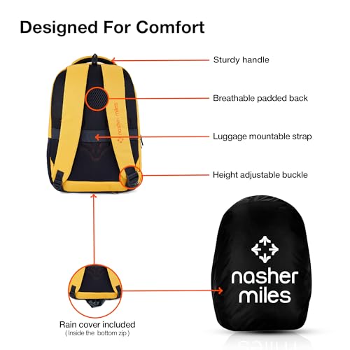Nasher Miles Geography 3 Compartment Laptop Backpack 31 Liters Polyester with Raincover| Front Organiser Ideal for College, School Bags for Boys & Girls (Yellow) - Image 4