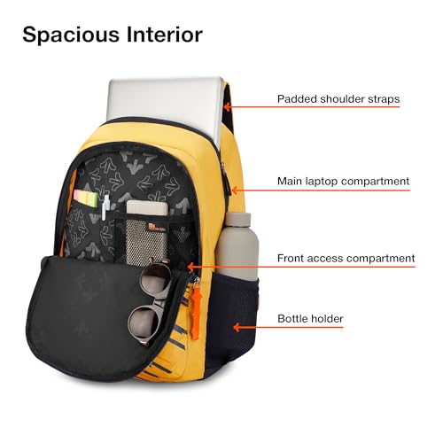 Nasher Miles Geography 3 Compartment Laptop Backpack 31 Liters Polyester with Raincover| Front Organiser Ideal for College, School Bags for Boys & Girls (Yellow) - Image 3