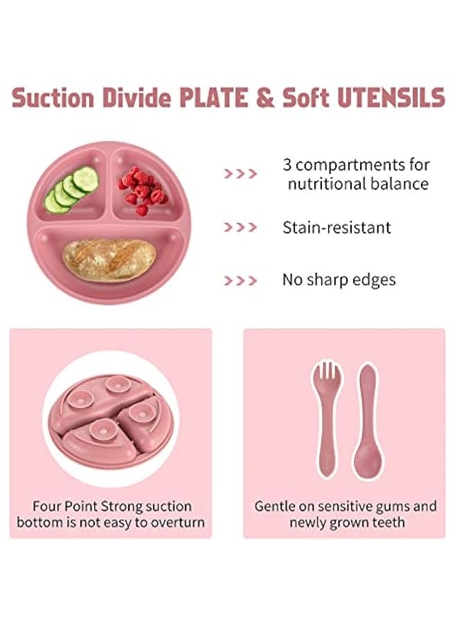 MIXDE 6 Piece Silicone Baby Feeding Set Pink  - Image 4