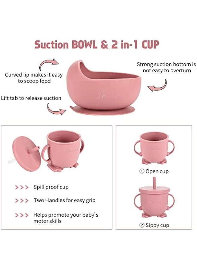 MIXDE 6 Piece Silicone Baby Feeding Set Pink  - Image 5