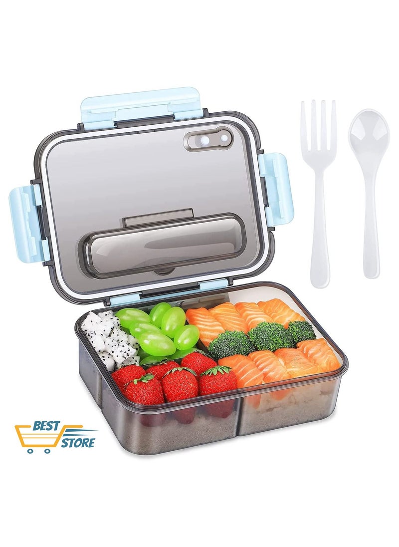 BestStore - Bento Lunch Box 3 Compartment Containers 1500ml for Adults and Kids with Spoon & Fork - Image 1