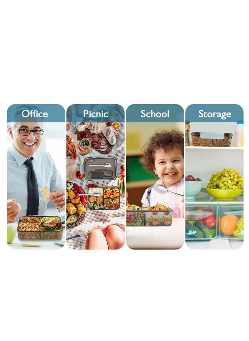 BestStore - Bento Lunch Box 3 Compartment Containers 1500ml for Adults and Kids with Spoon & Fork - Image 1