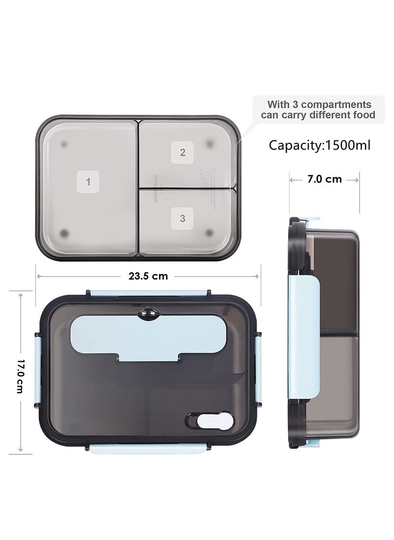 BestStore - Bento Lunch Box 3 Compartment Containers 1500ml for Adults and Kids with Spoon & Fork - Image 1