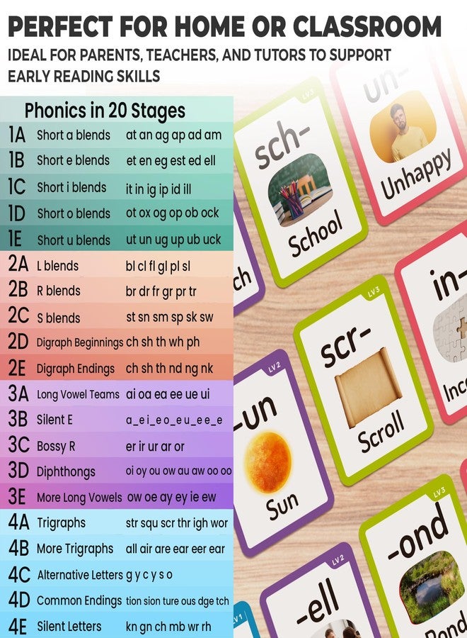 QUOKKA Vine 1000+ Phonics Words Flash Cards for Kids Ages 4-8 I 20 Phonic Stages I 260 Card Games for Kids Ages 3-5 and 6-8 | Learn to Read Games & Phonics Manipulatives for Complete Phonemic Awarenes - Image 5