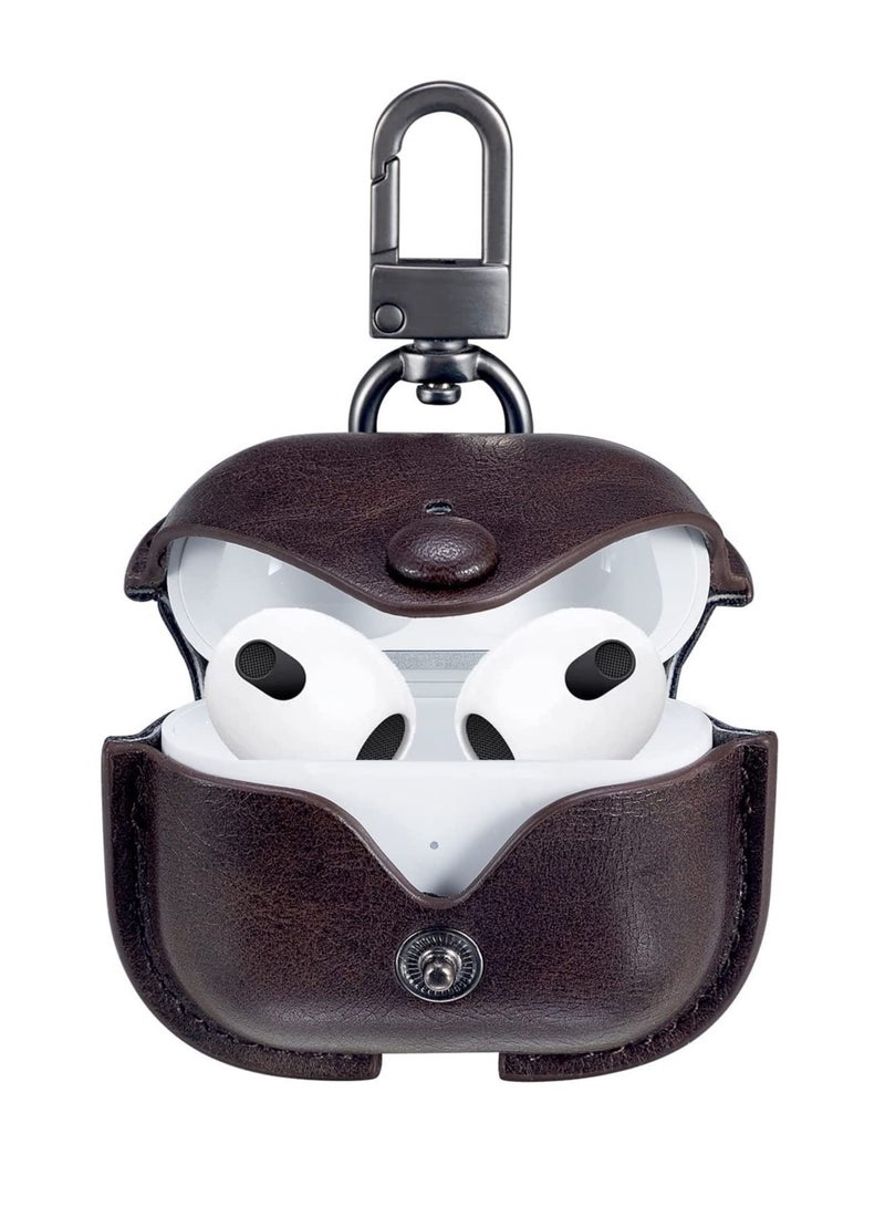 AirPods 3rd Generation Case (2021), Leather Protective Case Skin Cover with Keychain and Lock for Apple Airpods 3 Case Women Men - Image 2