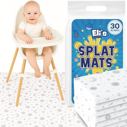 Eli with Love 30 Pack Disposable Splat Mats by Eli with Love - Extra Large 49"x49" 100% Waterproof Baby Splat Mat for Under High Chair - Plastic Mat Liner for Floor - Protect from Spills (Moon & Stars, 30 Pack) - Image 1