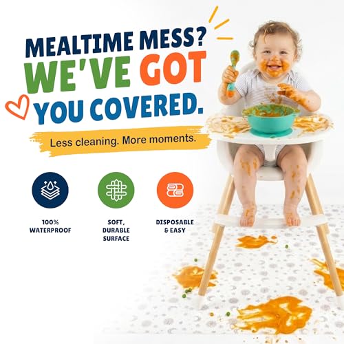 Eli with Love 30 Pack Disposable Splat Mats by Eli with Love - Extra Large 49"x49" 100% Waterproof Baby Splat Mat for Under High Chair - Plastic Mat Liner for Floor - Protect from Spills (Moon & Stars, 30 Pack) - Image 2