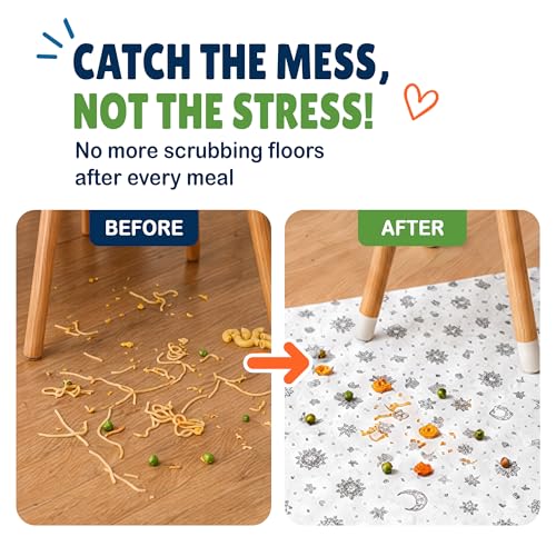 Eli with Love 30 Pack Disposable Splat Mats by Eli with Love - Extra Large 49"x49" 100% Waterproof Baby Splat Mat for Under High Chair - Plastic Mat Liner for Floor - Protect from Spills (Moon & Stars, 30 Pack) - Image 3