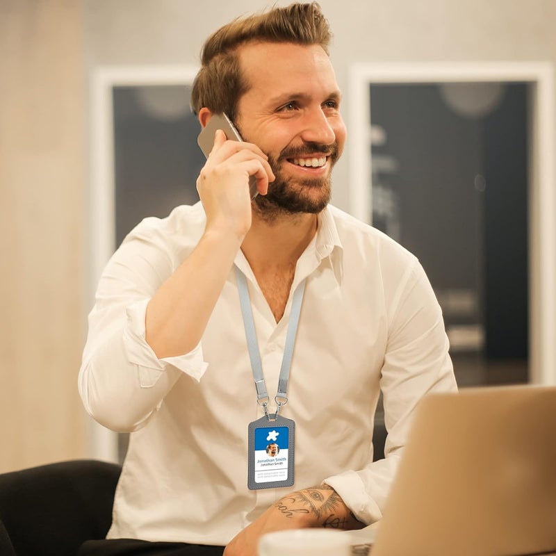 klarako 4 Pieces Vertical Leather ID Badge Holder Waterproof Clear Card Holder with 1 Clear ID Window and 4 Pieces Detachable Neck Lanyard for School ID Office ID - Image 5