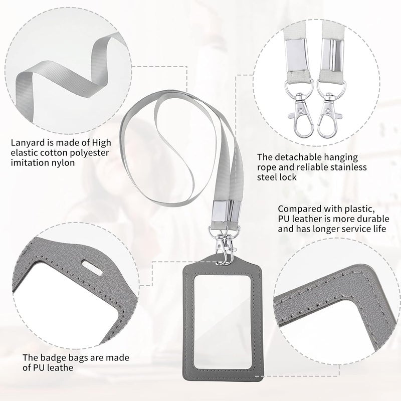 klarako 4 Pieces Vertical Leather ID Badge Holder Waterproof Clear Card Holder with 1 Clear ID Window and 4 Pieces Detachable Neck Lanyard for School ID Office ID - Image 3
